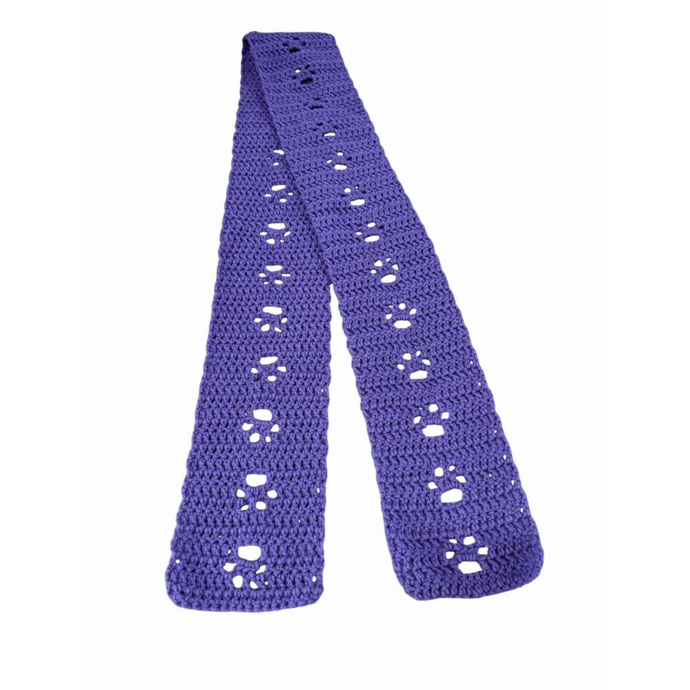 Handmade Crochet Paw Print Scarf womens girls length 68 inches purple